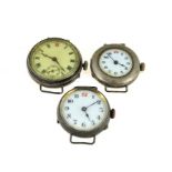 Three silver mechanical watch heads, all non-working, for parts & repairs