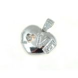 A diamond set floating heart white Love pendant stamped 18k 750, the round brilliant cut diamonds