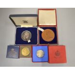 ROYAL MINT - Four commemorative coronation  medallions to include bronze 1897 56mm, silver 1935 32mm