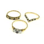 Three 9ct H/M rings, sizes M-O, approx gross weight 4.4gms