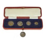 A 1923 Maundy complete silver coin set, in original fitted leather box together with a single 1912