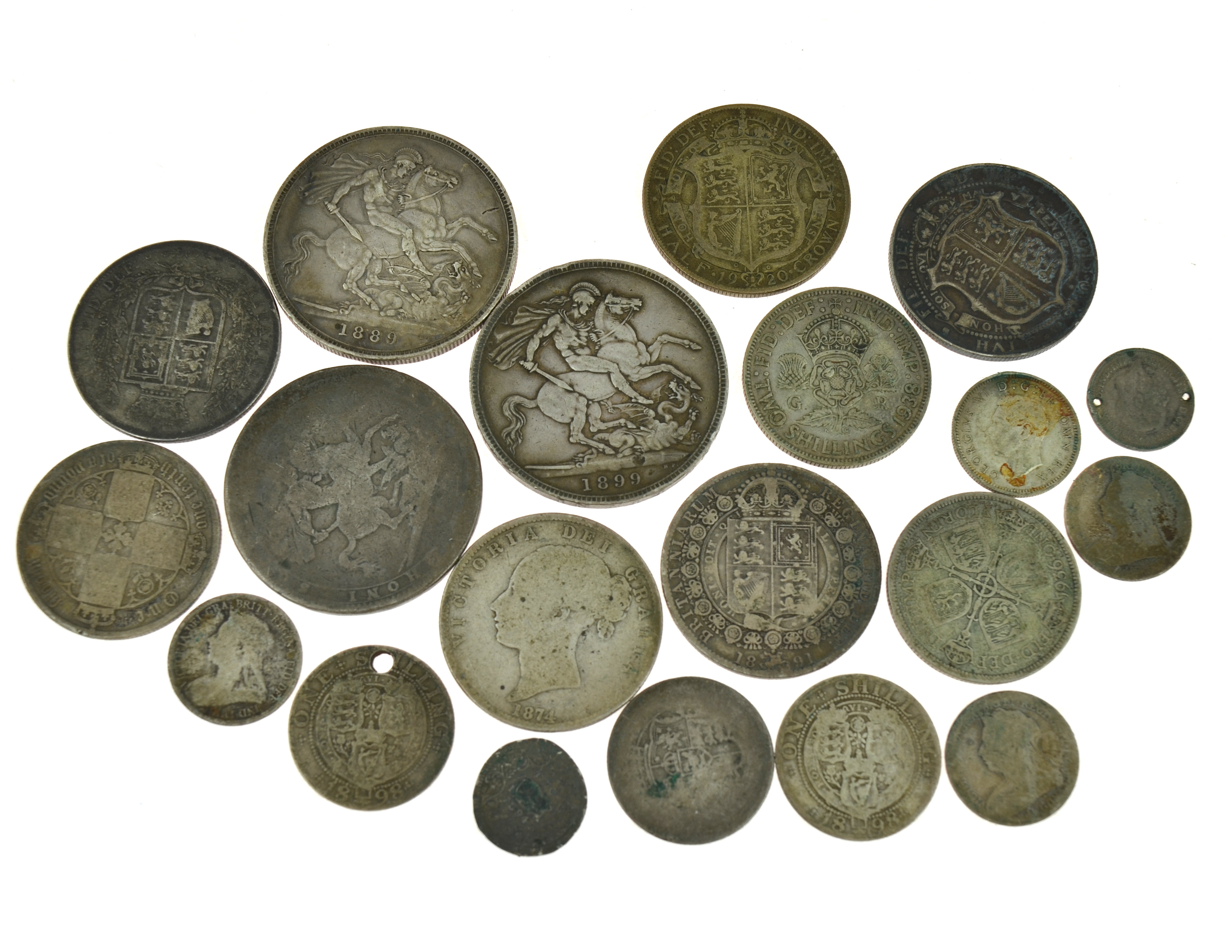 A bagged quantity of pre 20 silver coins to include three crowns, approx gross weight 155gms,