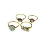 Four 9ct assorted diamond set rings, approx gross weight 8.1gms