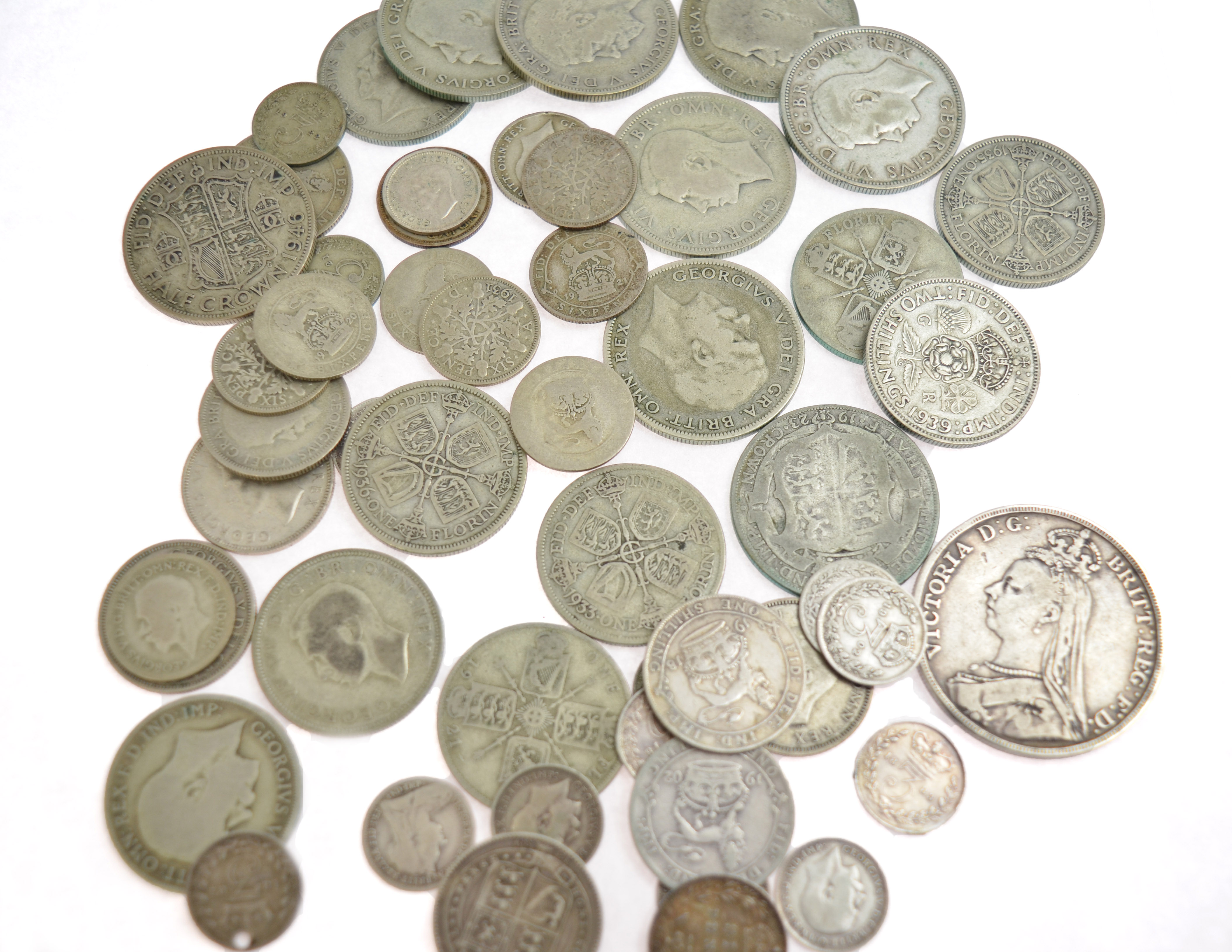 A bagged quantity of pre 47 silver coins approx gross weight 270gms, together with pre 20 silver - Image 2 of 2