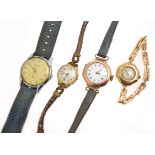 Four wristwatches all A/F, a ladies Galco stamped 18k on an expandable strap stamped 9k non-working,