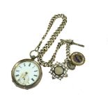 A silver pocket watch stamped .0935 A/F, no glass & stained white enamel dial, working together with
