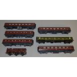 O Gauge. 5 unboxed LMS maroon Coaches by 'M.T.H. Electric Trains' together with a Lima Coach  and