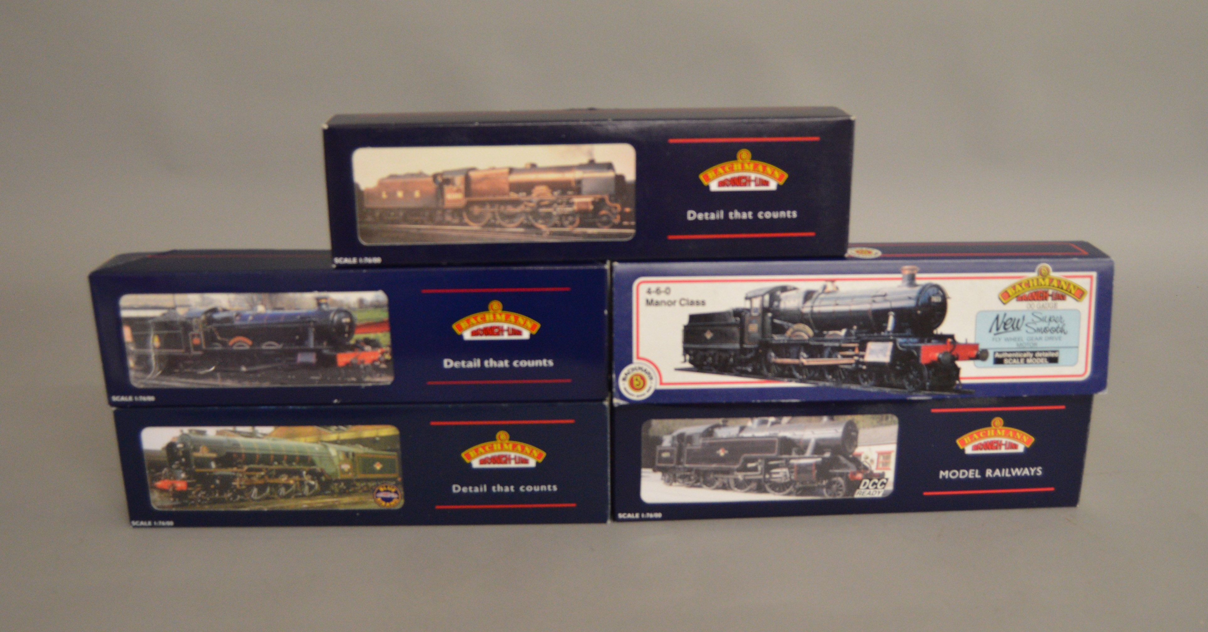 OO Gauge. 5 boxed Bachmann Steam Locomotives including 31-282 P/Boiler Scot 46151, 31-302 4-6-0