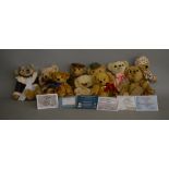 10 unboxed Merrythought bears which includes Johnny, Christopher Robins Bear, Archie etc, mostly