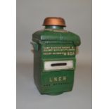 A vintage LNER cast iron Railway Lamp manufactured by Lamp Mfg & Rly Supplies Ltd (London) painted