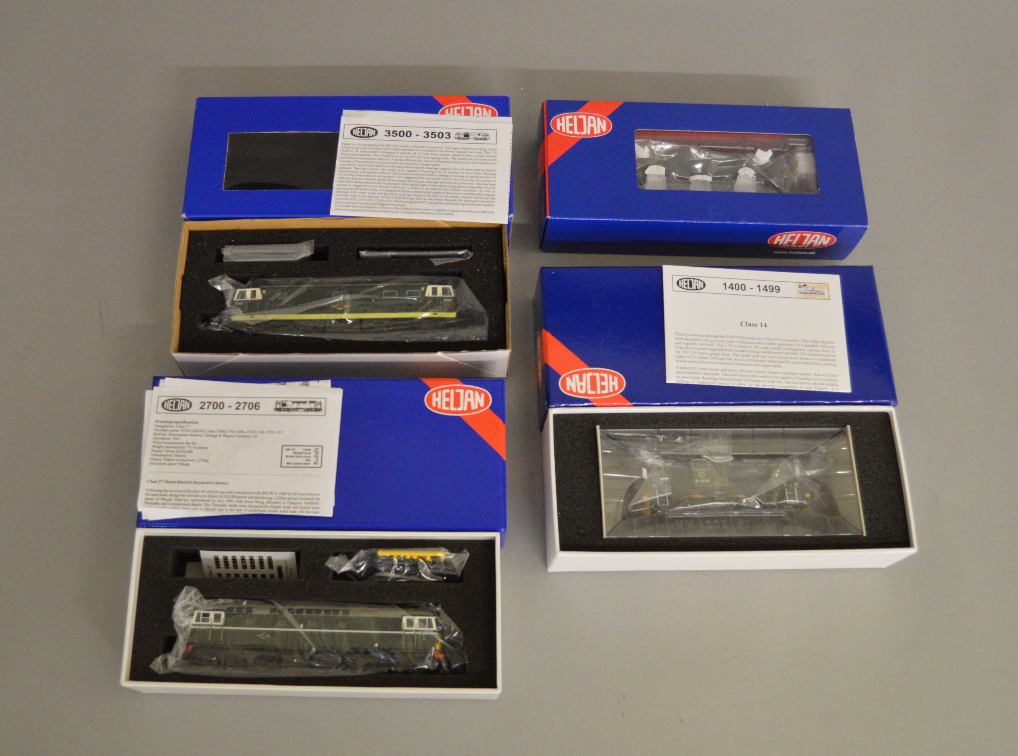 OO Gauge. 4 boxed Heljan DCC Ready Diesel Locomotives including 16051 Class 16 D8405, 1400 Class