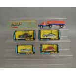 5 boxed Tri-ang Spot On models, 106A/1 Austin Prime Mover, missing the Flat Sided Trailer but with a