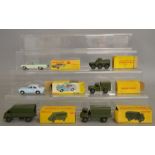 6 boxed Dinky Toys including 168 Ford Escort, 449 Chevrolet El Camino Pick Up and four military