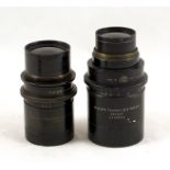 Two Ross Black-Painted Brass Lenses. 9 inch f5.4 Telecentric (with poor yellow filter), rear