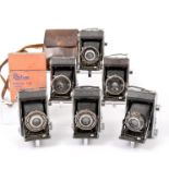 Six Ensign Selfix 220 Folding Cameras. Various lens and shutter combinations. (all condition 5F to