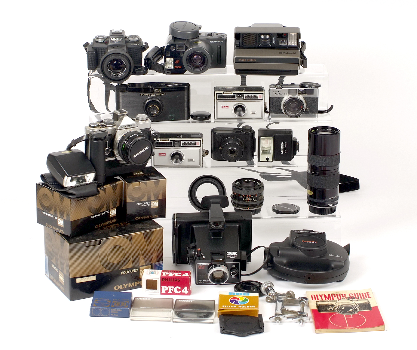 Boxed Olympus OM2n Outfit, Plus Other Vintage Cameras. To include Olympus OM2n body (condition
