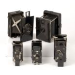 Rare Contessa Pixie & Four Other Folding Strut Cameras. Comprising Butchers Ensignette No.1 (