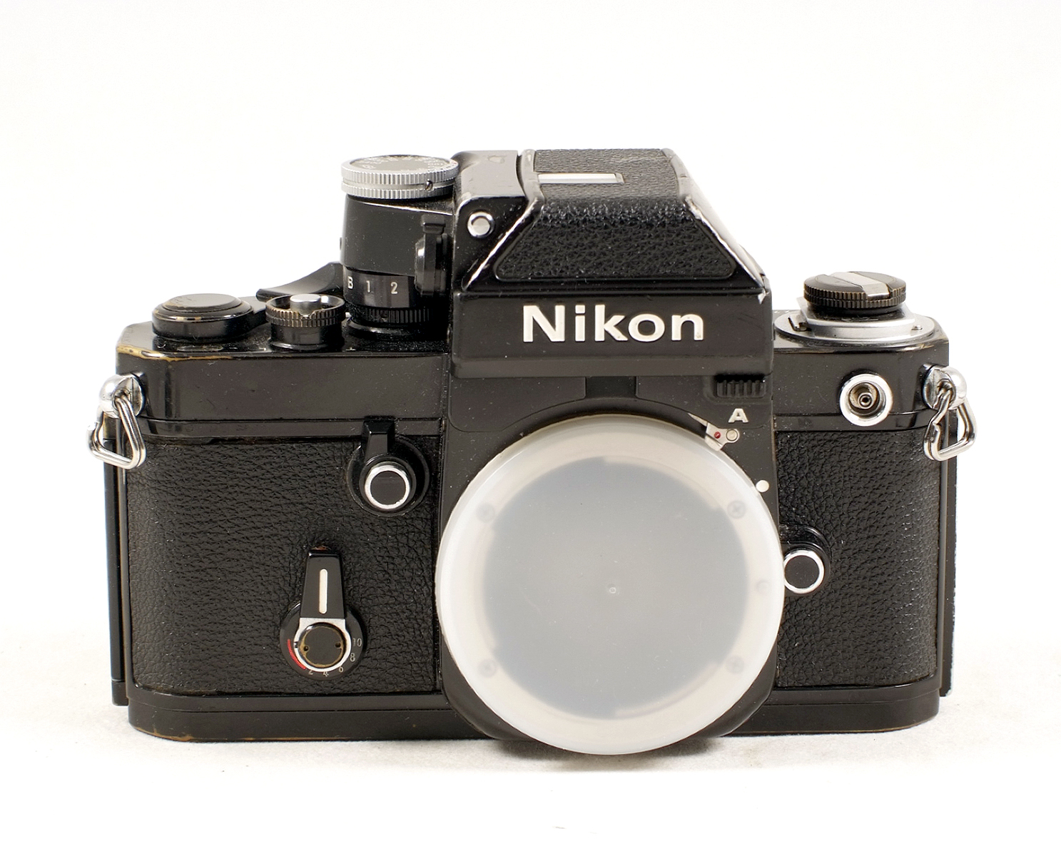 Black Nikon F2A Photomic Camera Body. #7571530. Meter working, slight wear/brassing to corners and