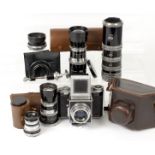 Extensive AGI Agiflex III Outfit. Comprising camera body with 80mm f2.8 lens; 16cm f5.5 ; 24cm f5.5;