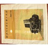 An Unusual Wall-Hanging Cotton Hasselblad Advertising 'Poster'. Aprox 80x70cms, hemmed top and