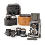Mamiya C220 Professional 4-Lens Outfit. Comprising body with 80mm f2.8 lens. Also 65mm f3.5, 105mm