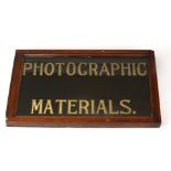 Edwardian Shop Sign 'Photographic Materials' from Smith's Chemist, Sliver Street, Durham. Hand