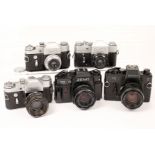 Group of Five Zenith Cameras, With Lenses. Comprising Zenit (original model); Zenith 3 with ERC;