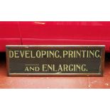LARGE Edwardian Shop Sign 'Developing, Printing and Enlarging'. From Smith's Chemist, Sliver Street,