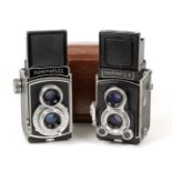 Pair of Early Mamiyaflex 120 TLRs. Early version with interlocking Sekor 7.5cm f3.5 lenses (