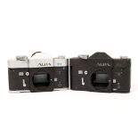 Pair of Alpa 10d Camera Bodies. Uncommon black body #56219 and chrome body #55828. (each shows