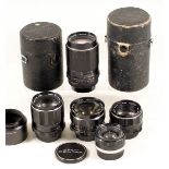 Group of Four Pentax M42 Screw Mount Lenses. Comprising FAST SCM Super Takumar 105mm f2.8 with hood;