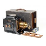 Large Newton & Co Tin & Brass Magic Lantern Projector. Converted to electric lamp but unable to test