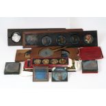 End Lot of Magic Lantern Slides, To include slipper slides (3, one missing a part), strip slides (