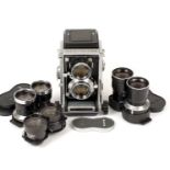 Mamiya C33 outfit. Comprising camera body with 80mm lens, plus 65mm, 13.5cm & 18cm lenses. (all
