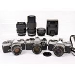 Olympus OM-1 & OM10 SLR Outfit. Comprising OM-1 MD, OM-1n MD & OM10 (with Manual Adapter) bodies,