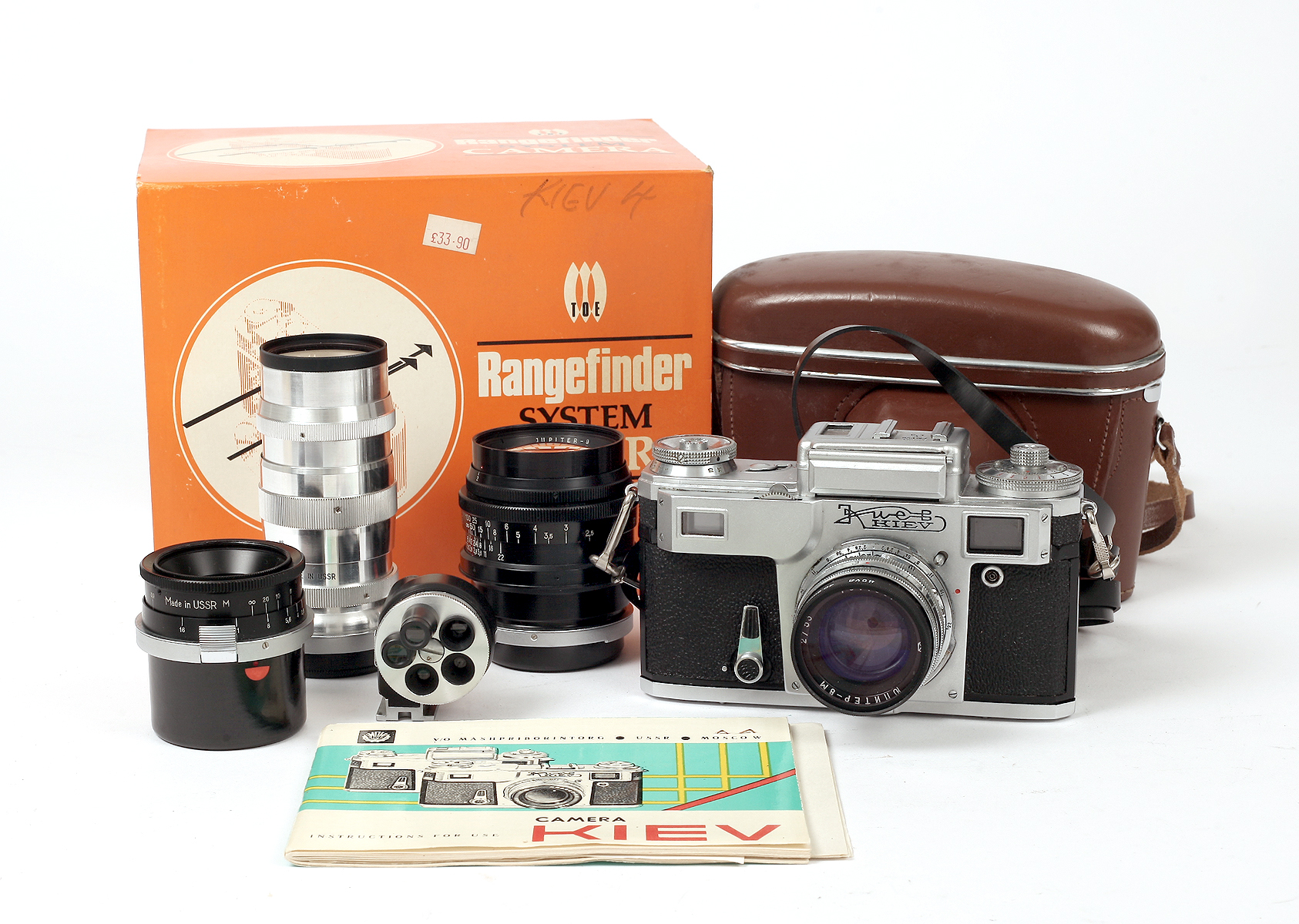 A Good Kiev 4M Rangefinder Outfit. Comprising Kiev 4M body with 53mm f2 Jupiter-8M with ERC and in