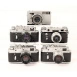 FIVE Soviet Zorki 35mm Cameras, All With Lenses & Cases. Comprising 3x Zorki 4; Zorki 6 and an