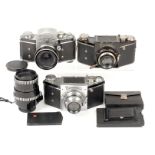 Chrome Ihagee VP Exakta C and Varex VX cameras and a black VP B. (all condition 5F). Also a CZJ