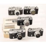 Five Zorki 2 & FED Rangefinder Cameras. Comprising Zorki 2-C; 3x FED 2 with ERCs; FED 3 with ERC and