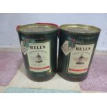 Two Bell's Christmas scotch whisky tins with contents