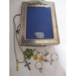 A collection of 925 silver jewellery along with a silver photo frame and micro mosaic brooch