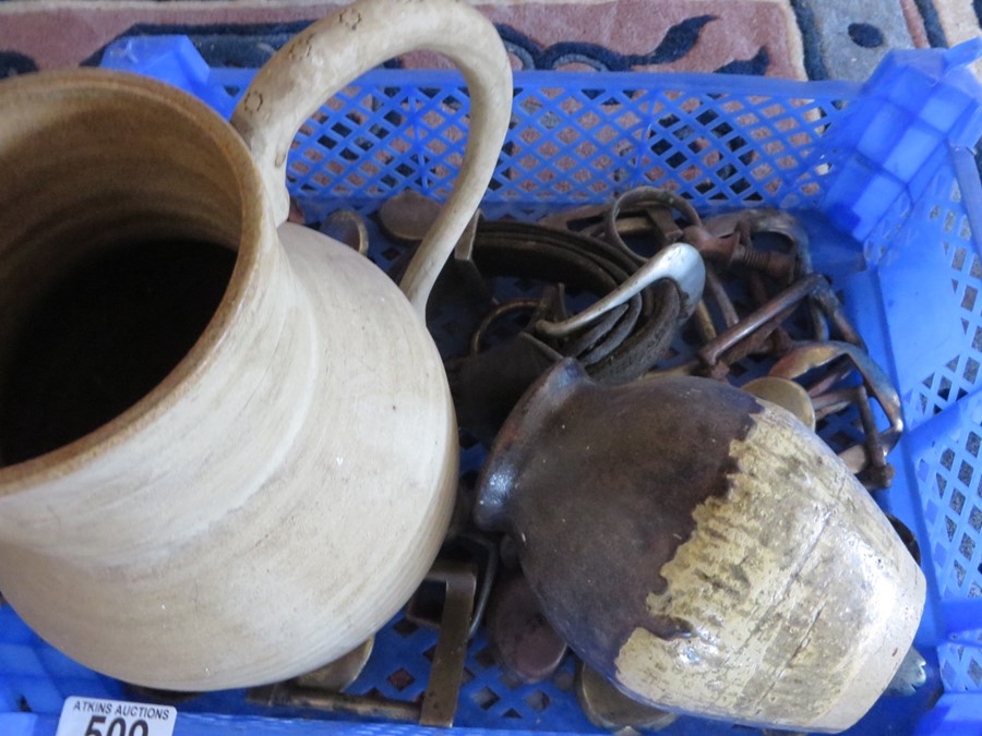 Two galvanised watering cans, bucket, one other similar and three pieces of pottery - Image 2 of 6