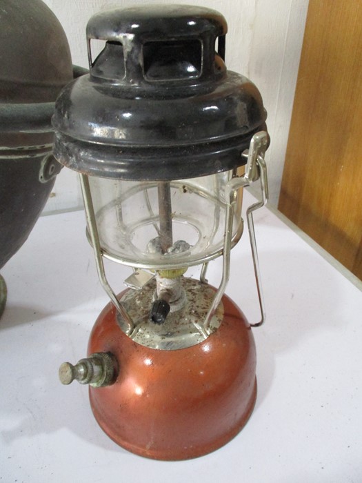 A cast iron pulley, Tilley lamp and a copper coal helmet ( A/F) - Image 3 of 5