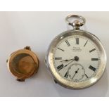 A 935 silver Kay's Triumph pocket watch along with a 9 ct gold wristwatch case
