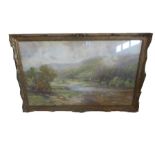 A large watercolour of a river scene signed Harry Hime 1909 in gilt frame