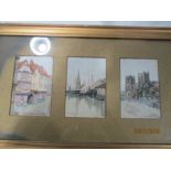 A Triptych of watercolours of Bristol scenes signed L Perry