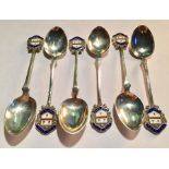 A set of 6 hallmarked silver and enamelled spoons - Gay Hill Golf Club