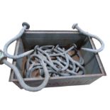 A collection of approx. 20 French meat hooks in tin tray