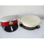 A Royal Marines peaked cap along with a sailors cap "HMS Collingwood"