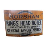 A large enamelled sign advertising the King's Head Hotel, Horsham, 182cm x 122cm